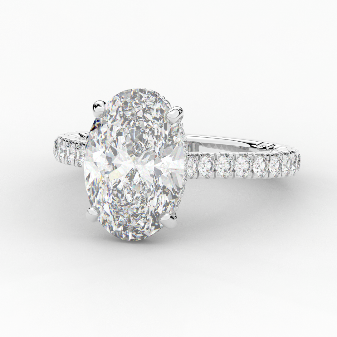 4.70CT.TW OVAL LAB DIAMOND UNDERHALO SOLITAIRE ENGAGEMENT RING - Nazarelle