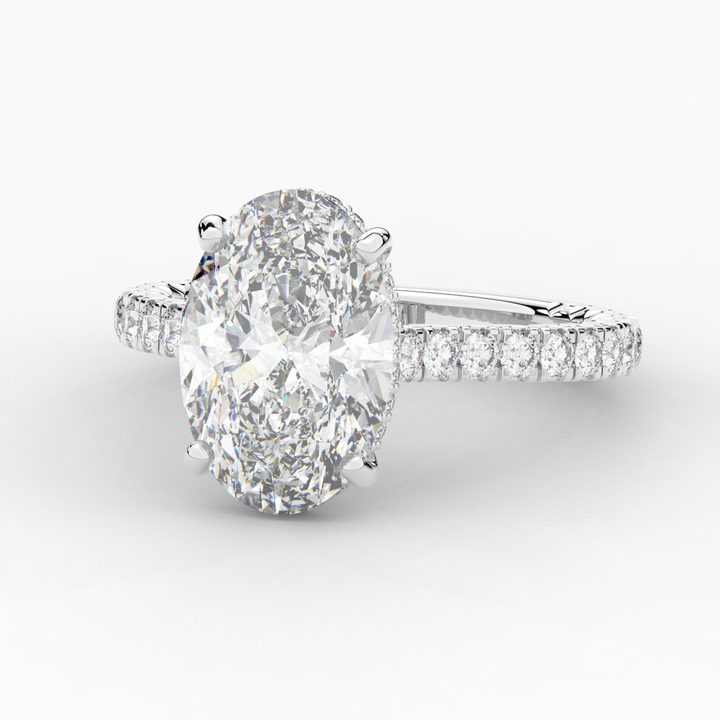 4.70CT.TW OVAL LAB DIAMOND UNDERHALO SOLITAIRE ENGAGEMENT RING - Nazarelle