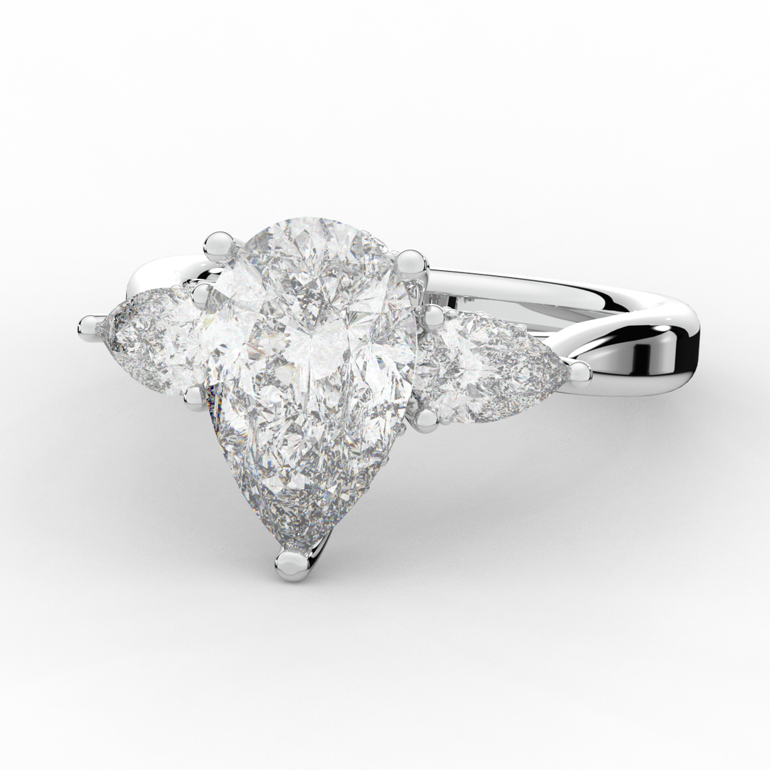 3.70CT.TW PEAR LAB DIAMOND 3 STONE ENGAGEMENT RING - Nazarelle
