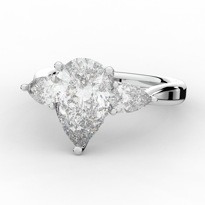 3.70CT.TW PEAR LAB DIAMOND 3 STONE ENGAGEMENT RING - Nazarelle