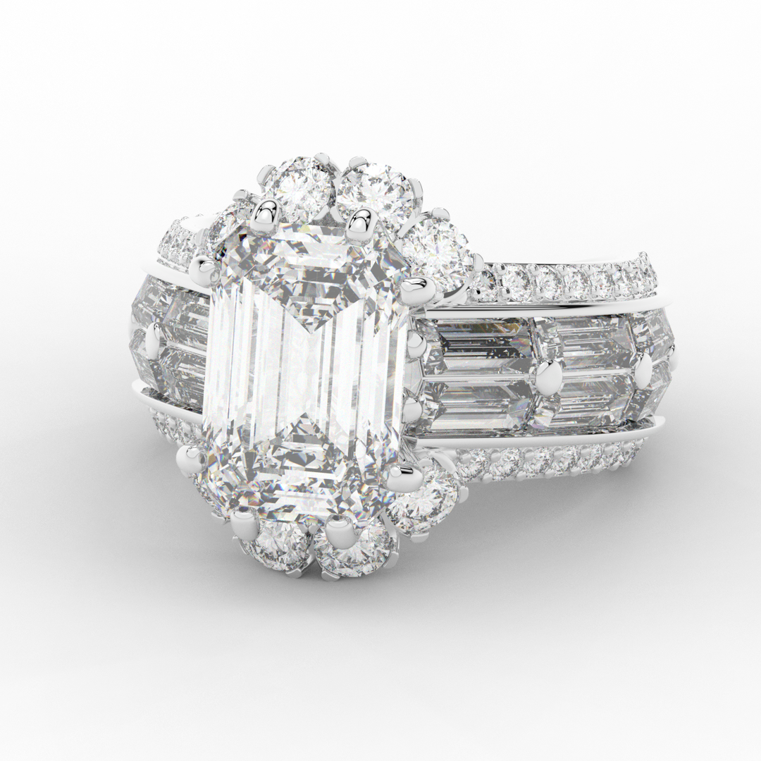 8.25CT.TW EMERALD CUT LAB DIAMOND HALO ENGAGEMENT RING - Nazarelle