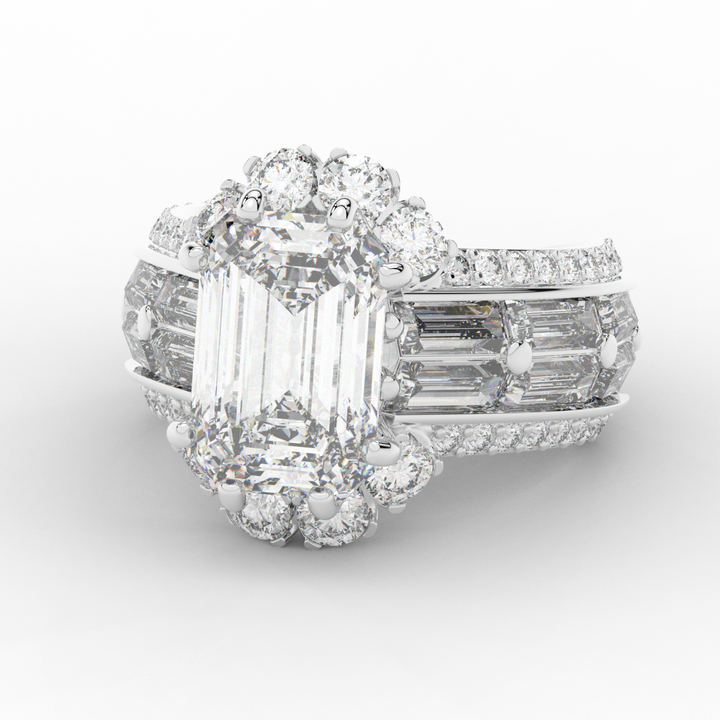 8.25CT.TW EMERALD CUT LAB DIAMOND HALO ENGAGEMENT RING - Nazarelle