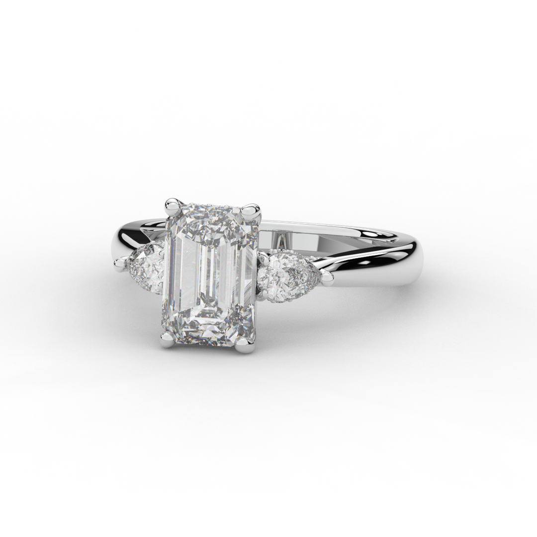 2.40CT.TW EMERALD CUT LAB DIAMOND 3 STONE ENGAGEMENT RING - Nazarelle