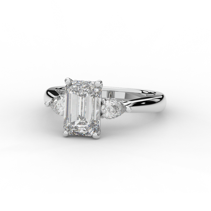 2.40CT.TW EMERALD CUT LAB DIAMOND 3 STONE ENGAGEMENT RING - Nazarelle