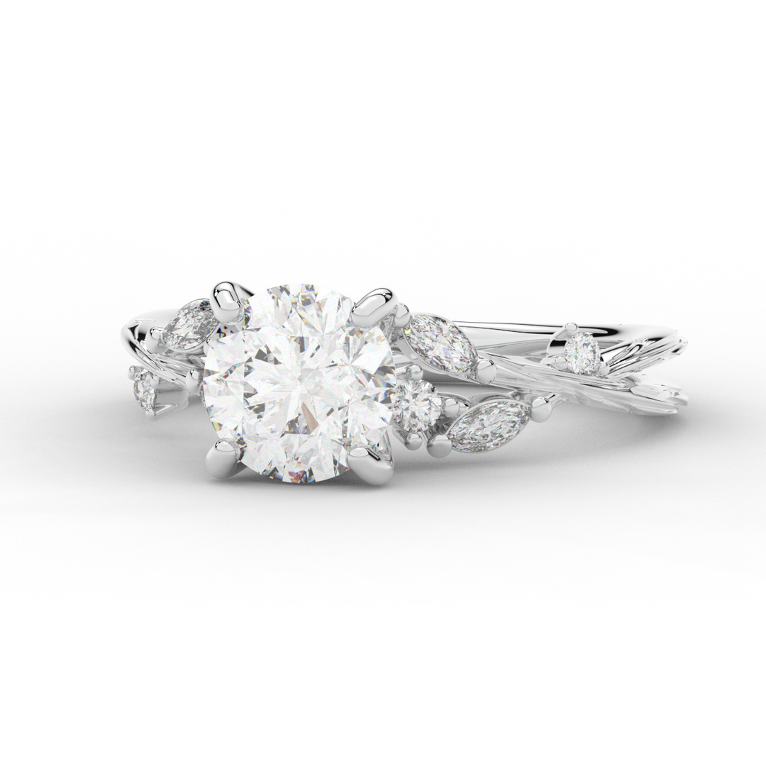 1.75CT.TW ROUND LAB DIAMOND STYLIZED VINE AND TREE BARK FINISH ENGAGEMENT RING - Nazarelle