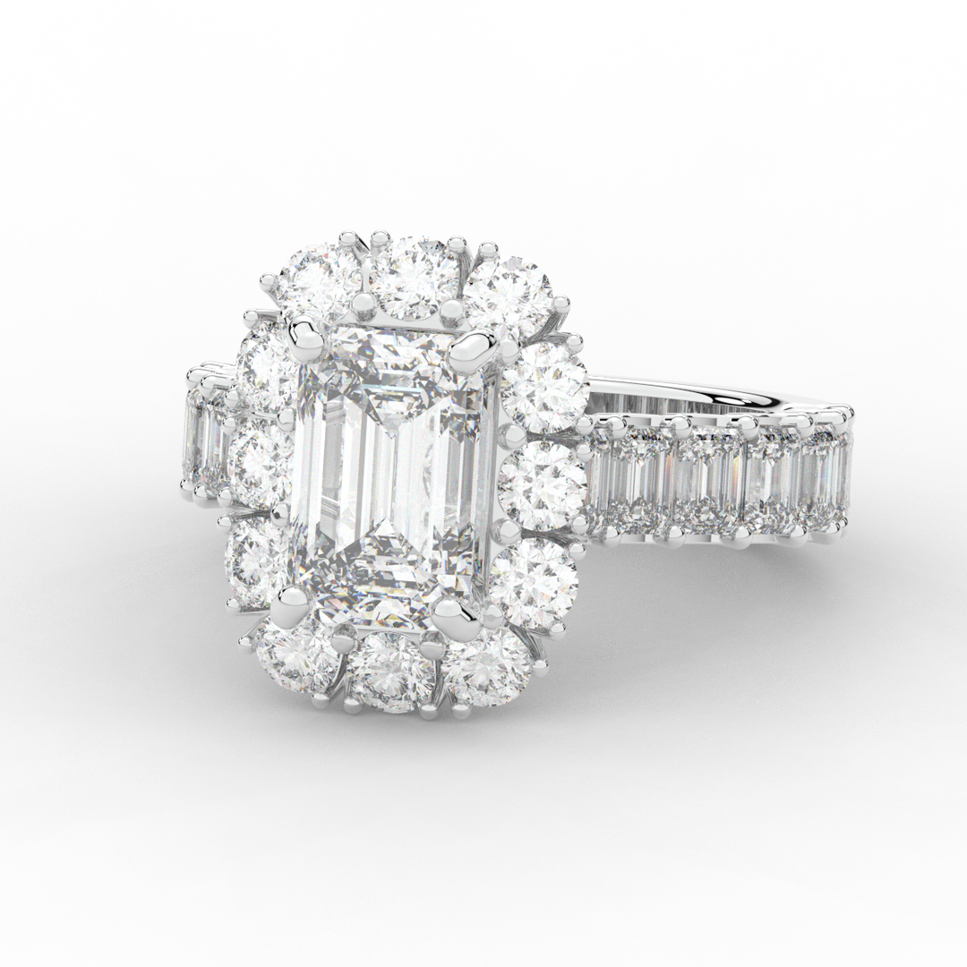 6.00CT.TW EMERALD CUT LAB DIAMOND HALO ENGAGEMENT RING - Nazarelle