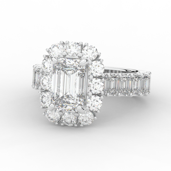 6.00CT.TW EMERALD CUT LAB DIAMOND HALO ENGAGEMENT RING - Nazarelle