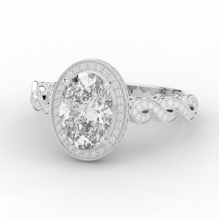 3.10CT.TW OVAL LAB DIAMOND HALO ENGAGEMENT RING - Nazarelle