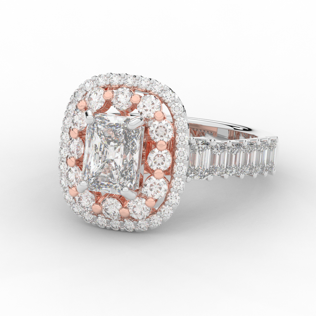 4.70CT.TW RADIANT LAB DIAMOND DOUBLE HALO TWO TONE ENGAGEMENT RING - Nazarelle