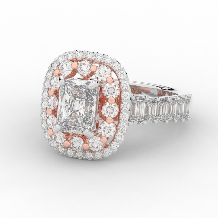 4.70CT.TW RADIANT LAB DIAMOND DOUBLE HALO TWO TONE ENGAGEMENT RING - Nazarelle