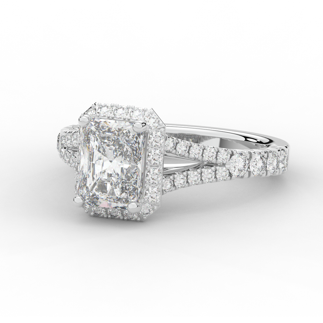 2.60CT.TW RADIANT LAB DIAMOND SPLIT SHANK HALO ENGAGEMENT RING - Nazarelle