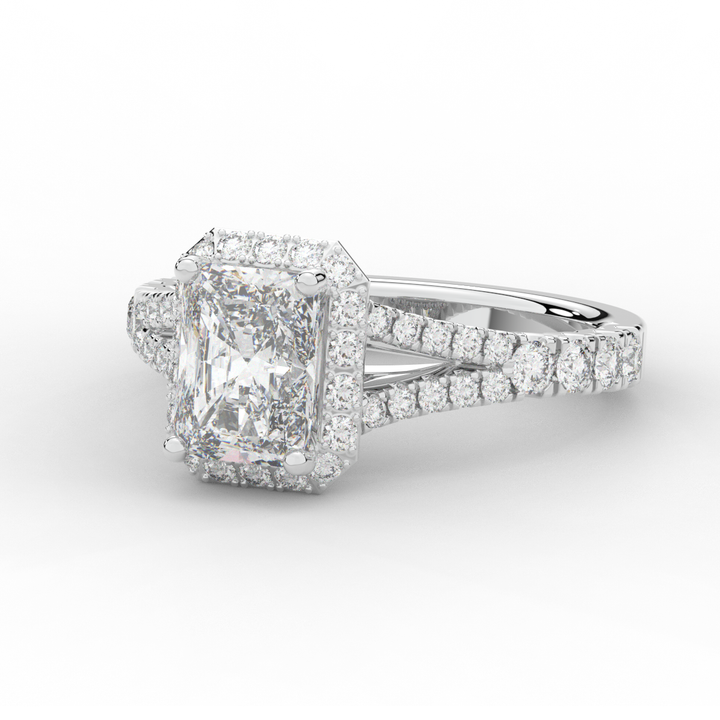 2.60CT.TW RADIANT LAB DIAMOND SPLIT SHANK HALO ENGAGEMENT RING - Nazarelle