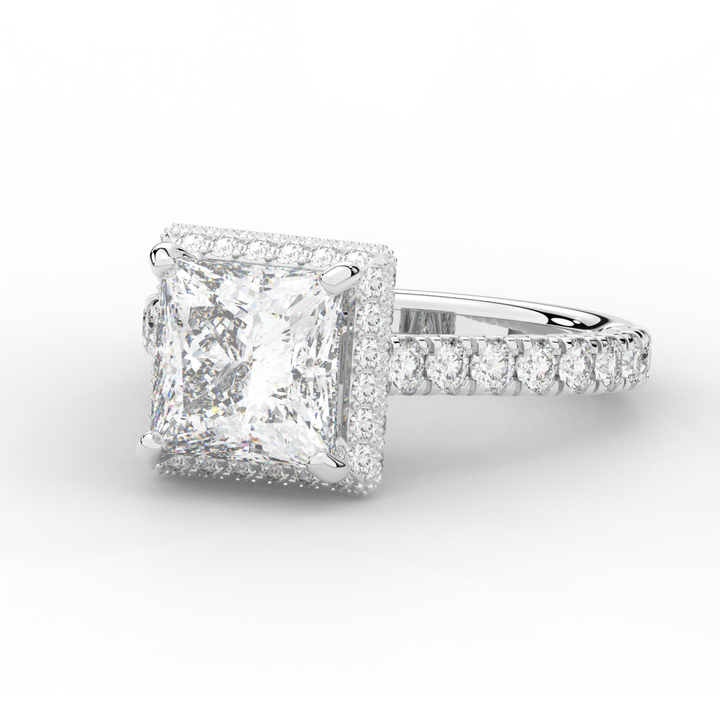 3.90CT.TW PRINCESS LAB DIAMOND HALO ENGAGEMENT RING - Nazarelle