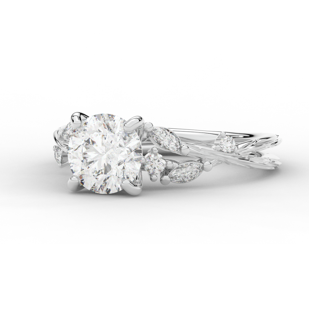 1.75CT.TW ROUND LAB DIAMOND STYLIZED VINE AND TREE BARK FINISH ENGAGEMENT RING - Nazarelle