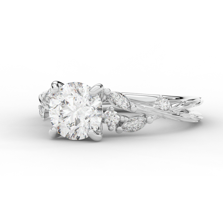 1.75CT.TW ROUND LAB DIAMOND STYLIZED VINE AND TREE BARK FINISH ENGAGEMENT RING - Nazarelle