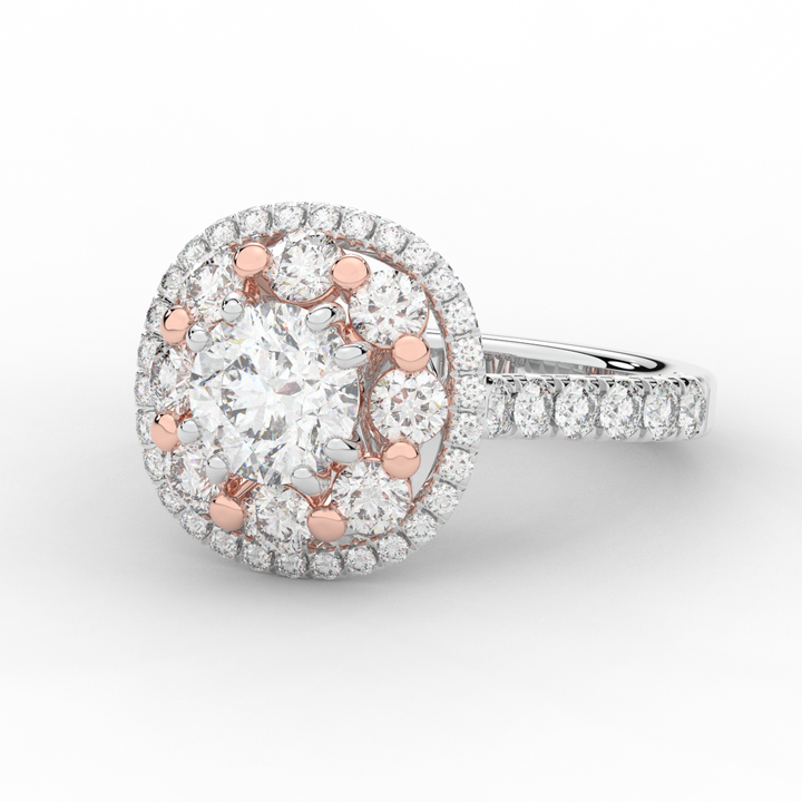 2.70CT.TW ROUND LAB DIAMOND DOUBLE HALO TWO TONE ENGAGEMENT RING - Nazarelle