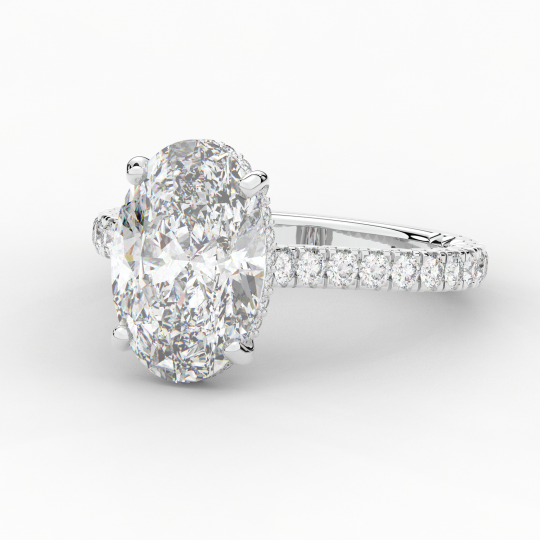 4.70CT.TW OVAL LAB DIAMOND UNDERHALO SOLITAIRE ENGAGEMENT RING - Nazarelle