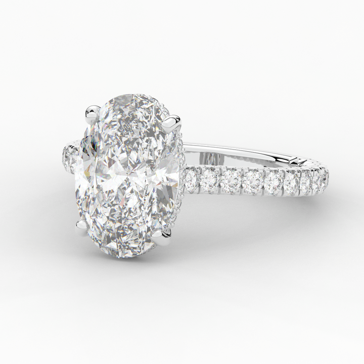 4.70CT.TW OVAL LAB DIAMOND UNDERHALO SOLITAIRE ENGAGEMENT RING - Nazarelle