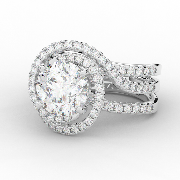 3.90CT.TW ROUND LAB DIAMOND TWIST HALO ENGAGEMENT RING - Nazarelle