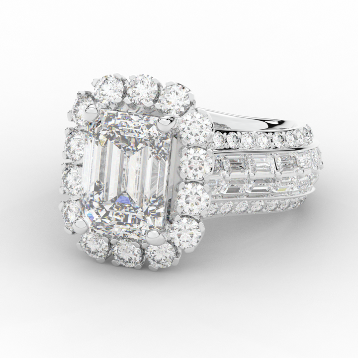 8.00CT.TW EMERALD CUT LAB DIAMOND HALO ENGAGEMENT RING - Nazarelle