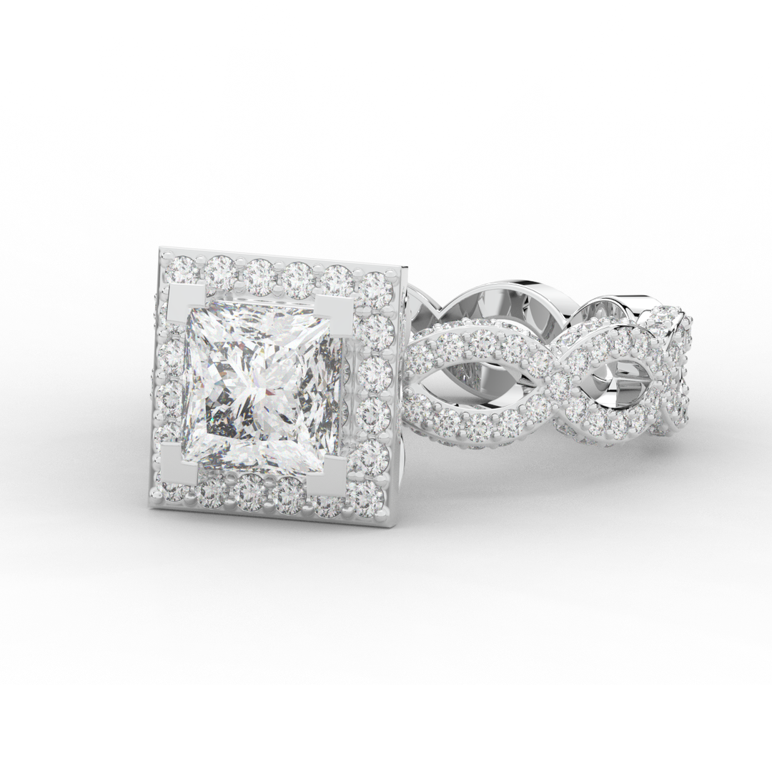 2.40CT.TW PRINCESS LAB DIAMOND HALO ENGAGEMENT RING - Nazarelle