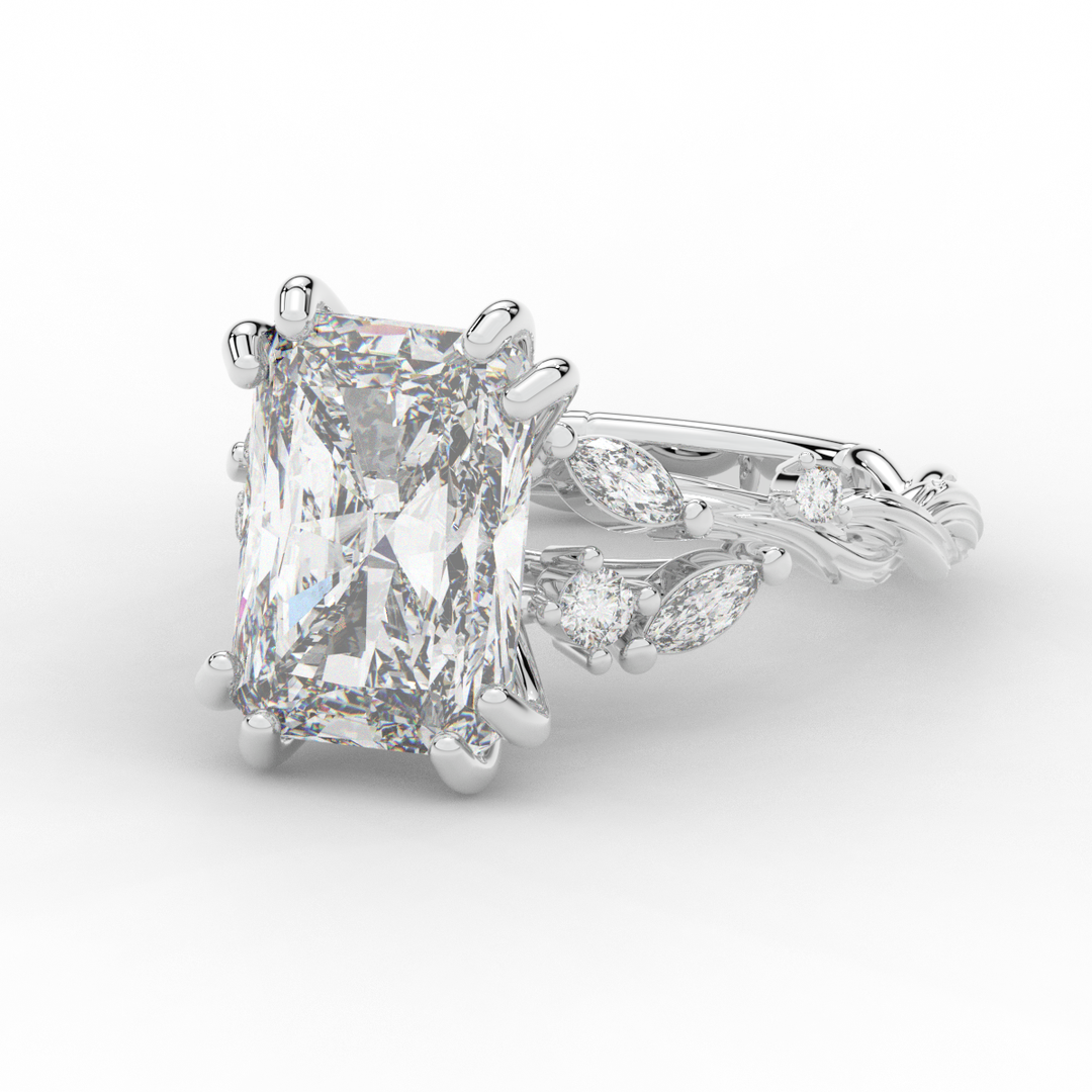 5.30CT.TW RADIANT LAB DIAMOND STYLIZED VINE AND TREE BARK FINISH ENGAGEMENT RING - Nazarelle