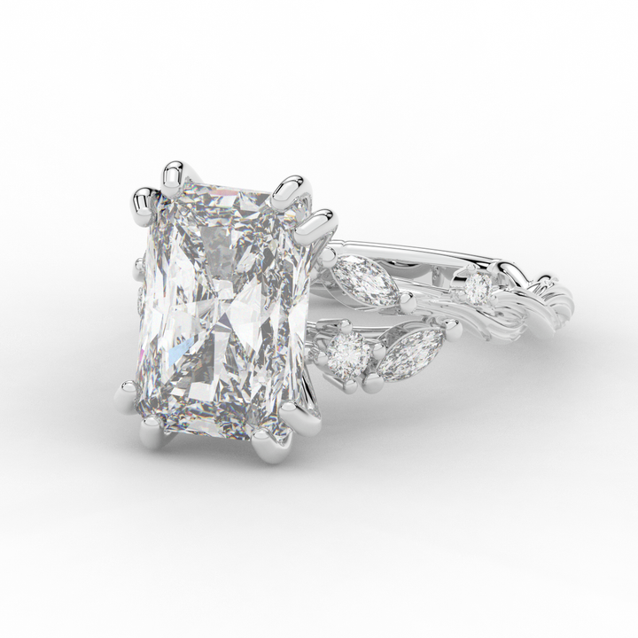 5.30CT.TW RADIANT LAB DIAMOND STYLIZED VINE AND TREE BARK FINISH ENGAGEMENT RING - Nazarelle