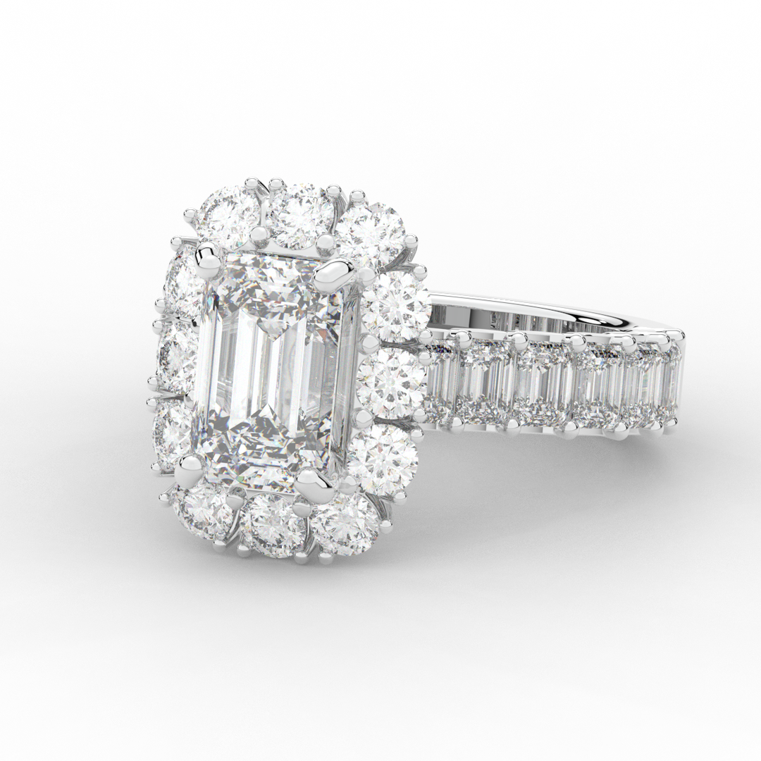 6.00CT.TW EMERALD CUT LAB DIAMOND HALO ENGAGEMENT RING - Nazarelle