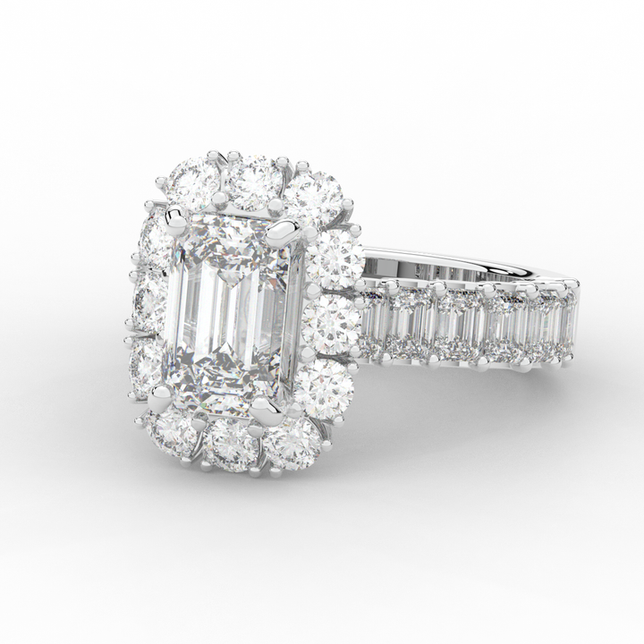 6.00CT.TW EMERALD CUT LAB DIAMOND HALO ENGAGEMENT RING - Nazarelle