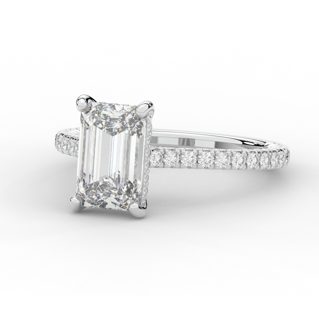 3.50CT.TW EMERALD CUT LAB DIAMOND UNDERHALO SOLITAIRE ENGAGEMENT RING - Nazarelle