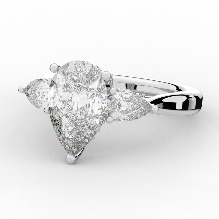 3.70CT.TW PEAR LAB DIAMOND 3 STONE ENGAGEMENT RING - Nazarelle