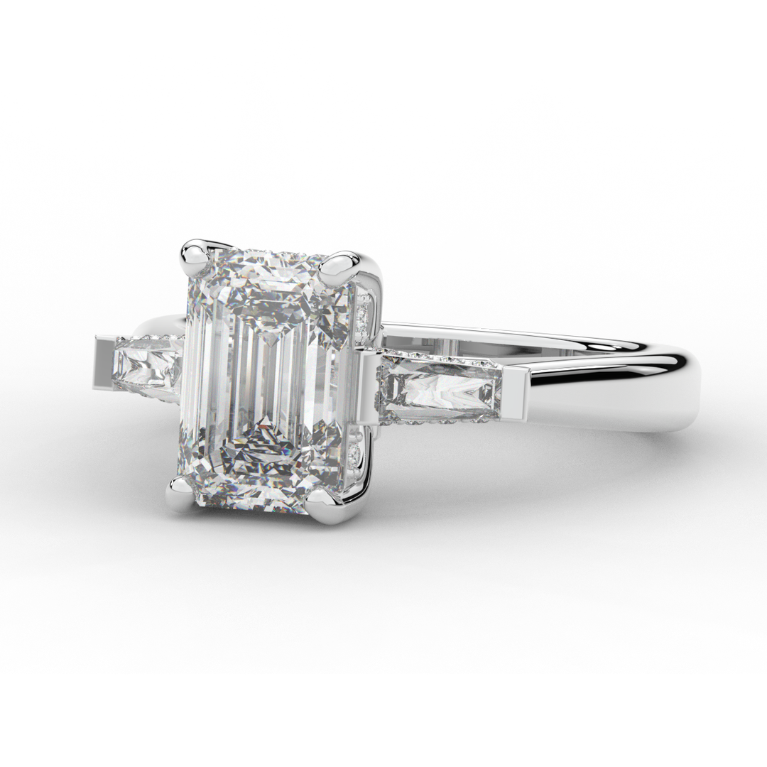3.45CT.TW EMERALD CUT LAB DIAMOND 3 STONE ENGAGEMENT RING - Nazarelle
