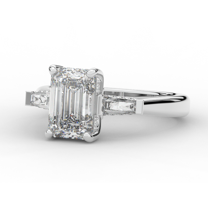 3.45CT.TW EMERALD CUT LAB DIAMOND 3 STONE ENGAGEMENT RING - Nazarelle