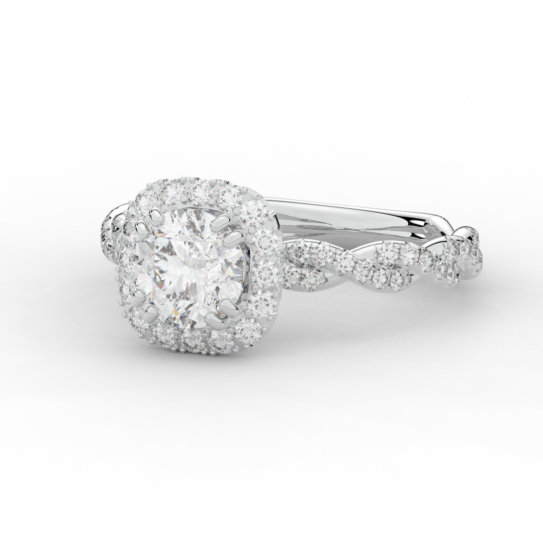 1.55CT.TW ROUND LAB DIAMOND HALO TWIST ENGAGEMENT RING - Nazarelle