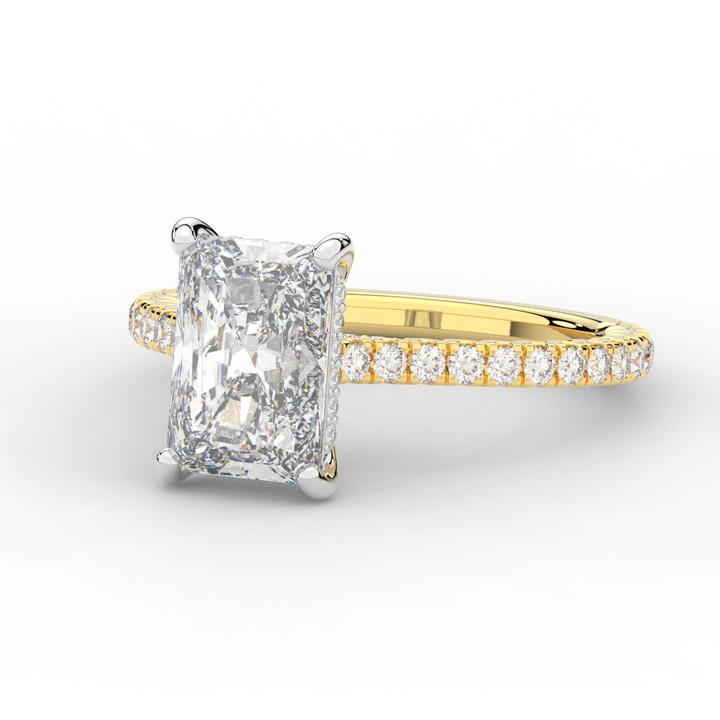 3.50CT.TW RADIANT LAB DIAMOND UNDERHALO SOLITAIRE TWO TONE ENGAGEMENT RING - Nazarelle