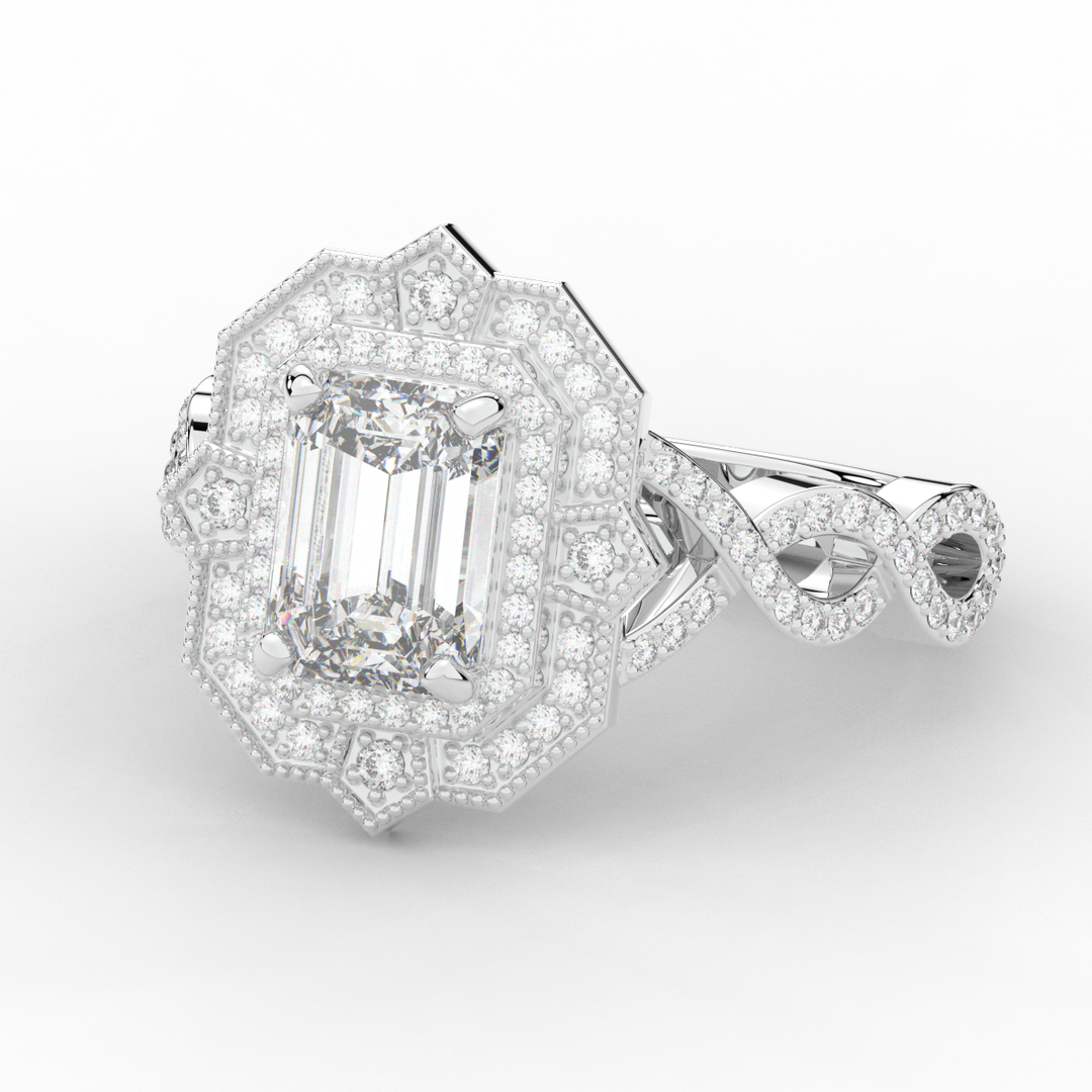 1.90CT.TW EMERALD CUT LAB DIAMOND HALO ENGAGEMENT RING - Nazarelle