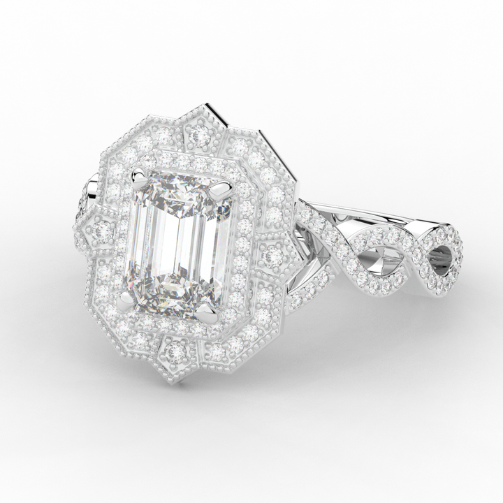 1.90CT.TW EMERALD CUT LAB DIAMOND HALO ENGAGEMENT RING - Nazarelle