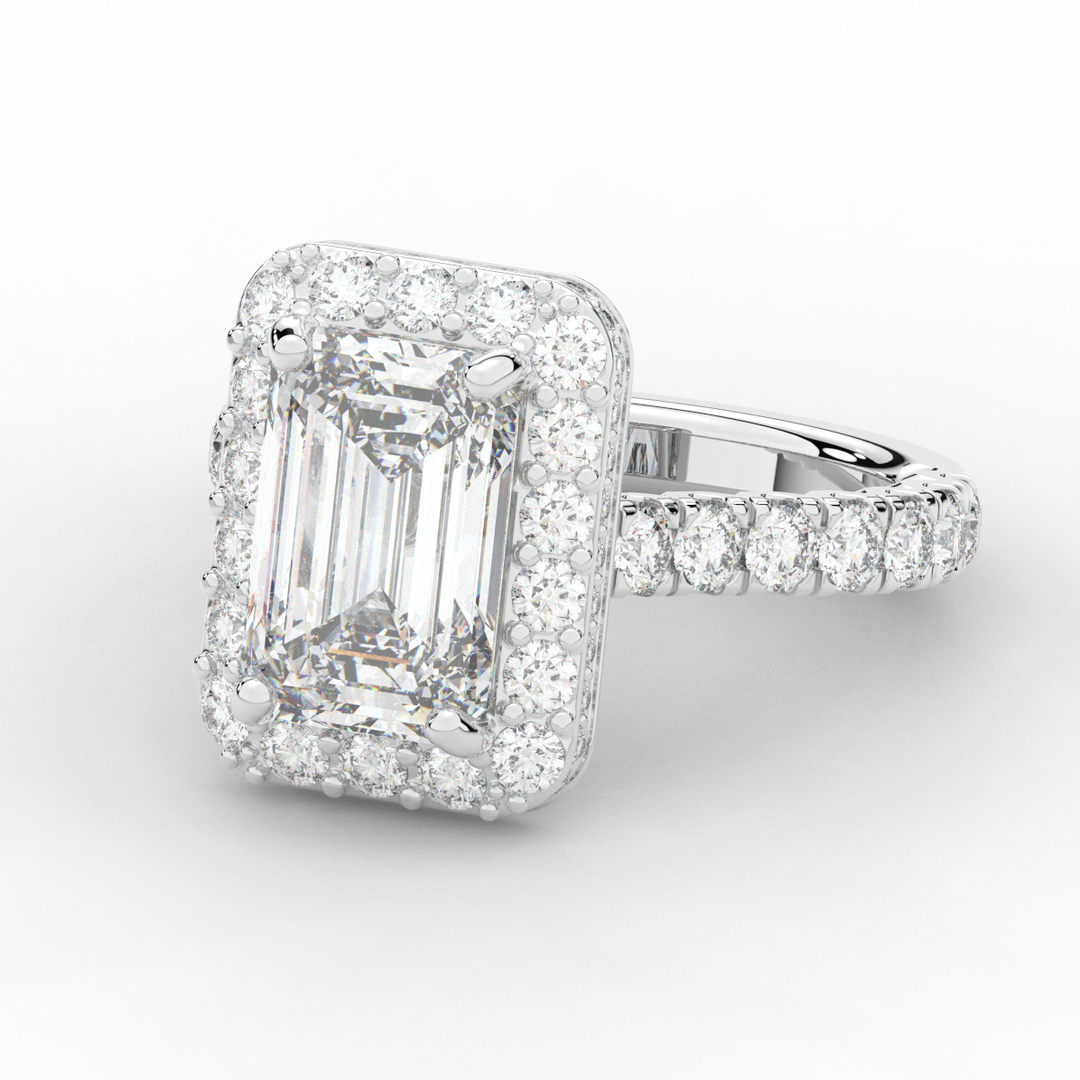 4.50CT.TW EMERALD CUT LAB DIAMOND HALO ENGAGEMENT RING - Nazarelle