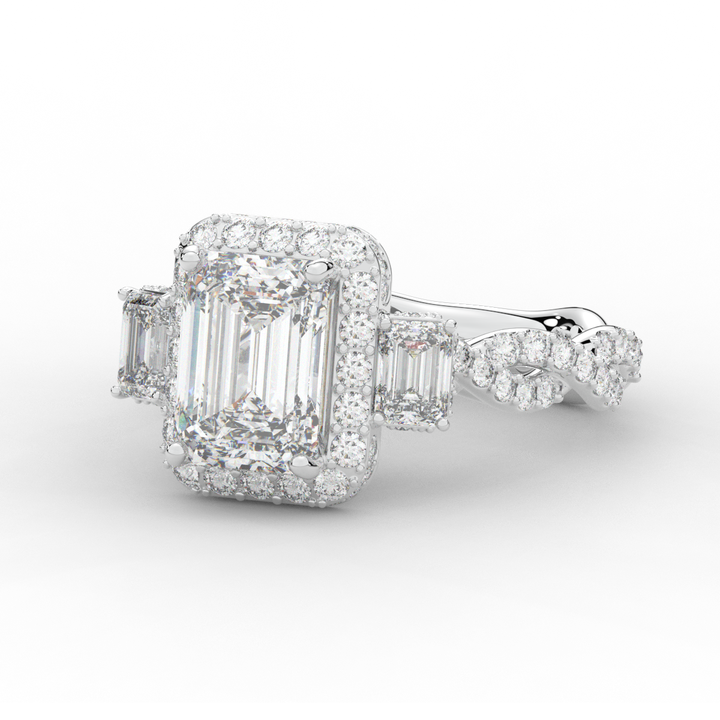 4.70CT.TW EMERALD CUT LAB DIAMOND 3 STONE ENGAGEMENT RING - Nazarelle