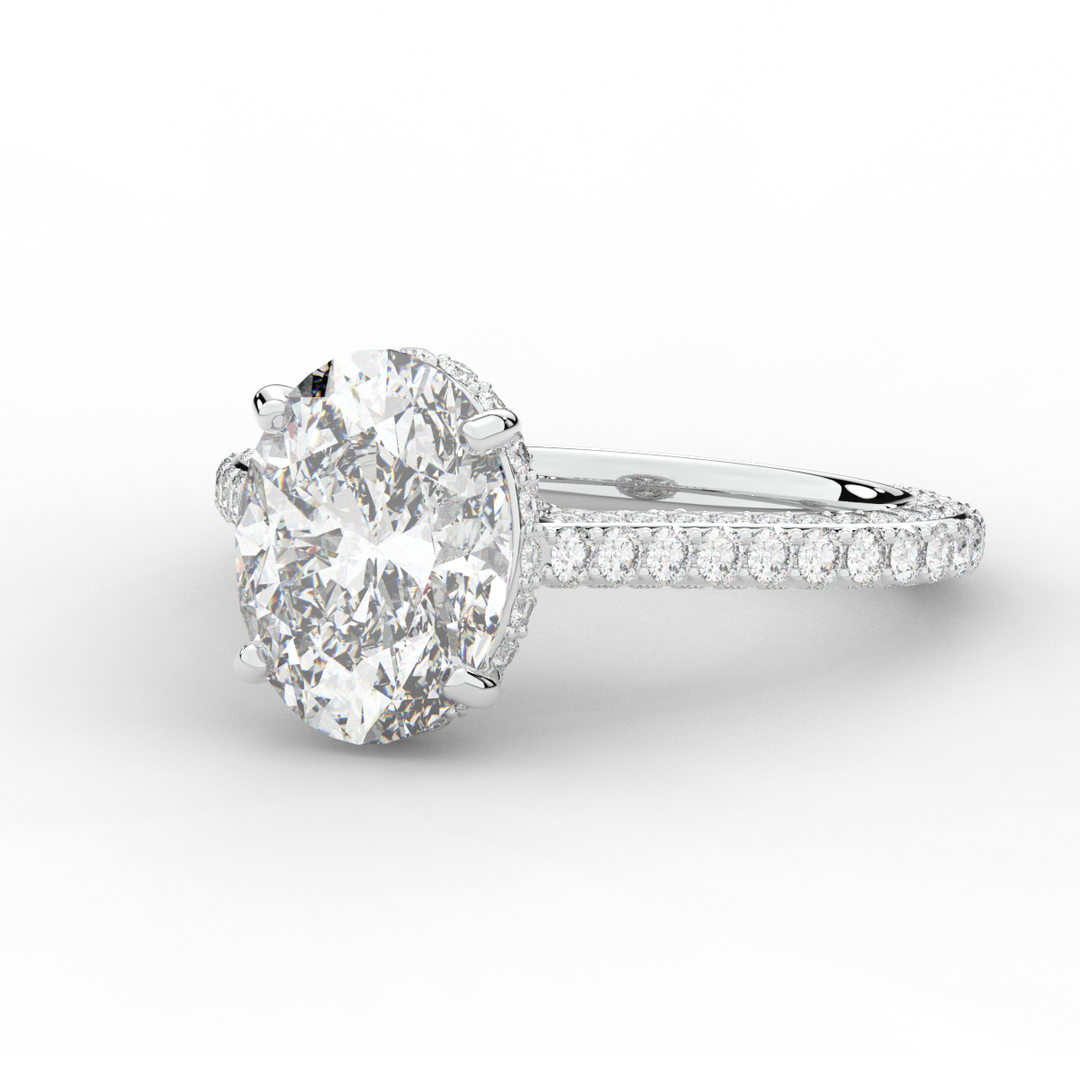 4.00CT.TW OVAL LAB DIAMOND UNDERHALO SOLITAIRE ENGAGEMENT RING - Nazarelle
