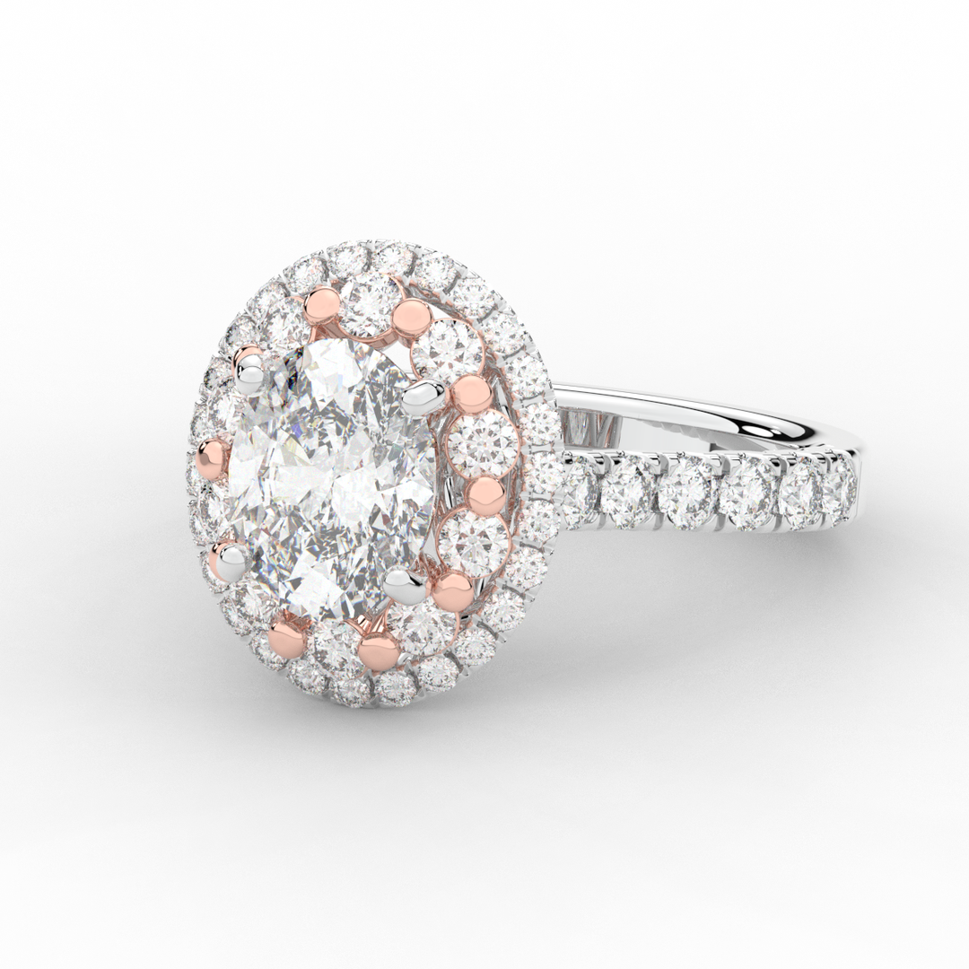 3.30CT.TW OVAL LAB DIAMOND DOUBLE HALO TWO TONE ENGAGEMENT RING - Nazarelle