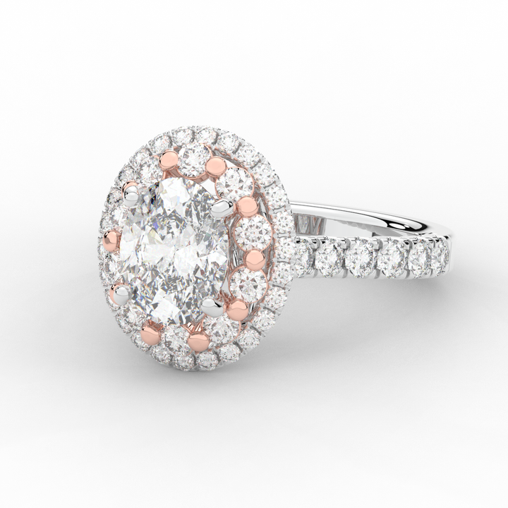 3.30CT.TW OVAL LAB DIAMOND DOUBLE HALO TWO TONE ENGAGEMENT RING - Nazarelle