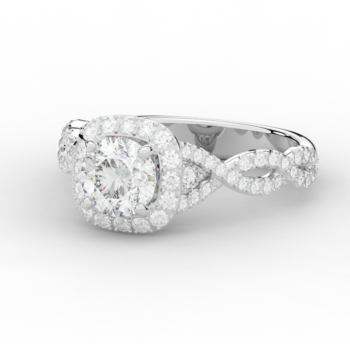 1.60CT.TW ROUND LAB DIAMOND HALO TWIST ENGAGEMENT RING - Nazarelle