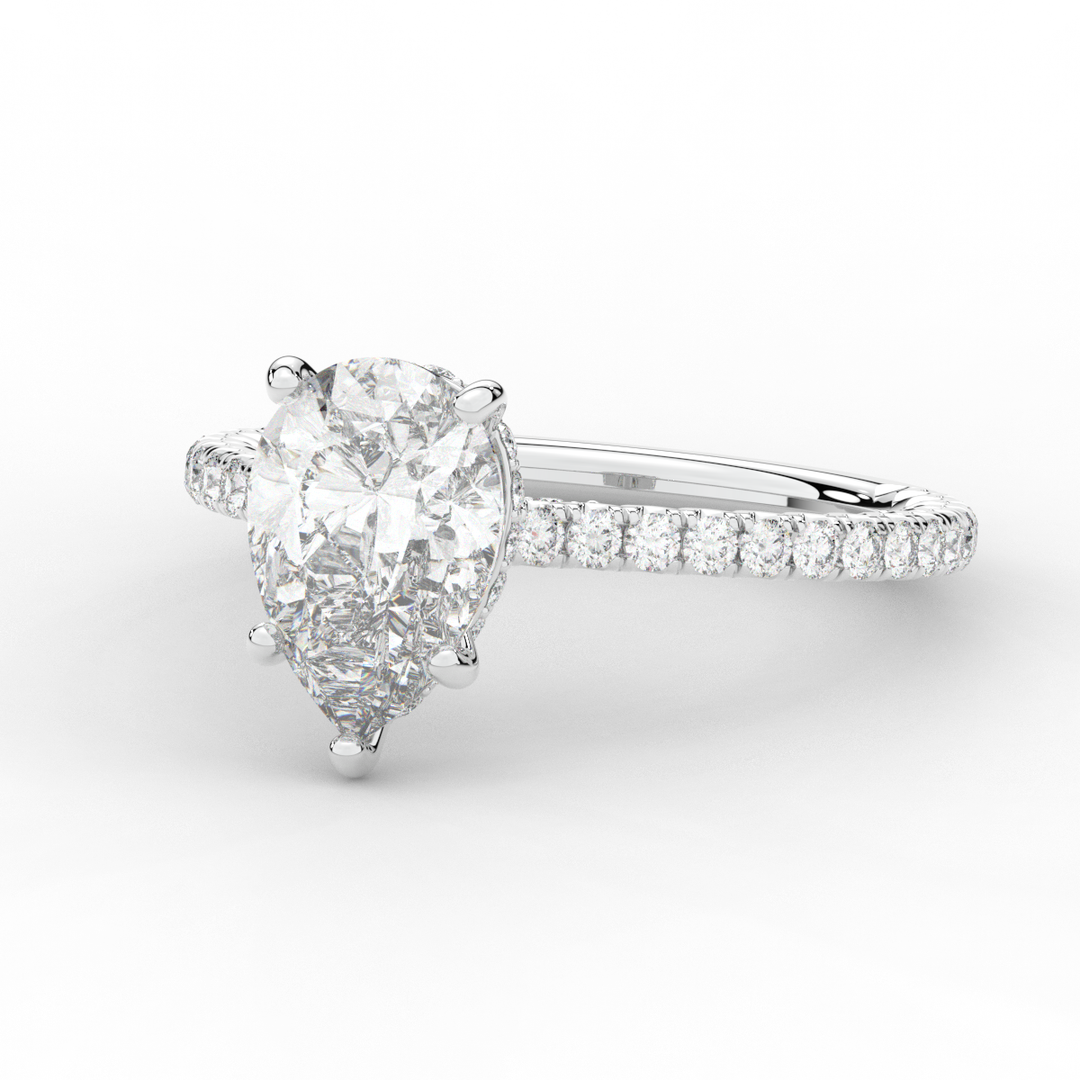 2.50CT.TW PEAR LAB DIAMOND UNDERHALO SOLITAIRE ENGAGEMENT RING - Nazarelle