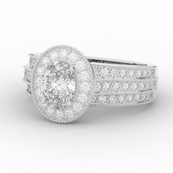 1.80CT.TW OVAL LAB DIAMOND HALO ENGAGEMENT RING - Nazarelle