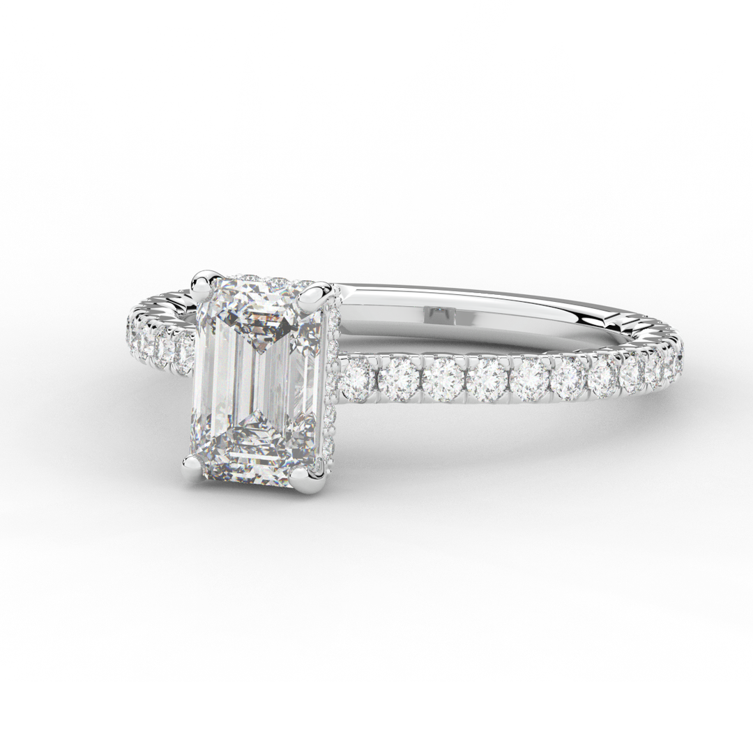 2.10CT.TW EMERALD CUT LAB DIAMOND UNDERHALO SOLITAIRE ENGAGEMENT RING - Nazarelle