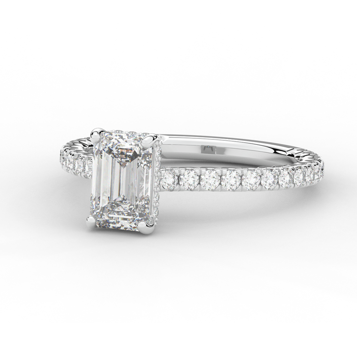 2.10CT.TW EMERALD CUT LAB DIAMOND UNDERHALO SOLITAIRE ENGAGEMENT RING - Nazarelle