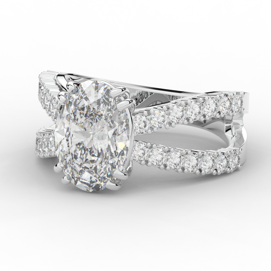 3.75CT.TW OVAL LAB DIAMOND SPLIT BAND ENGAGEMENT RING
