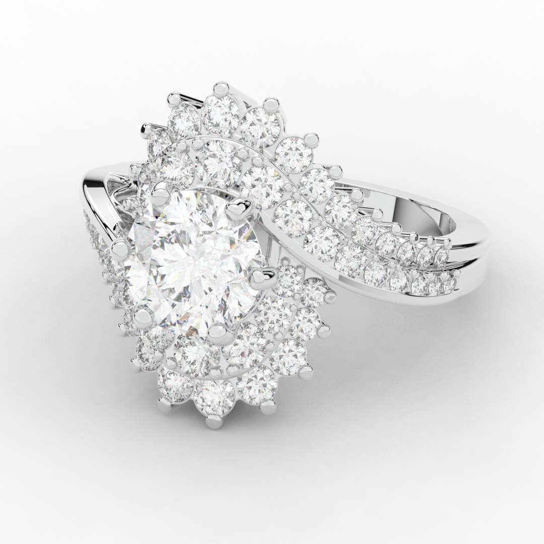 3.35CT.TW ROUND LAB DIAMOND BYPASS HALO ENGAGEMENT RING - Nazarelle