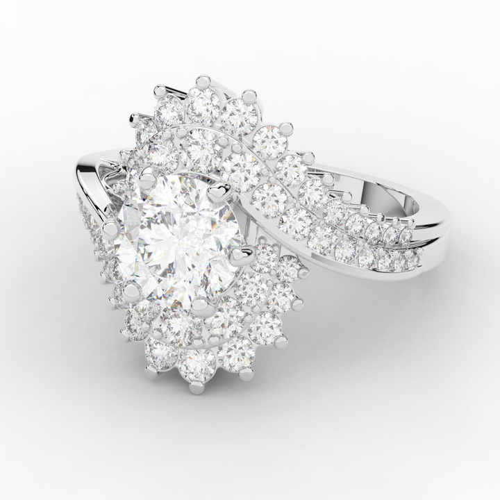 3.35CT.TW ROUND LAB DIAMOND BYPASS HALO ENGAGEMENT RING - Nazarelle